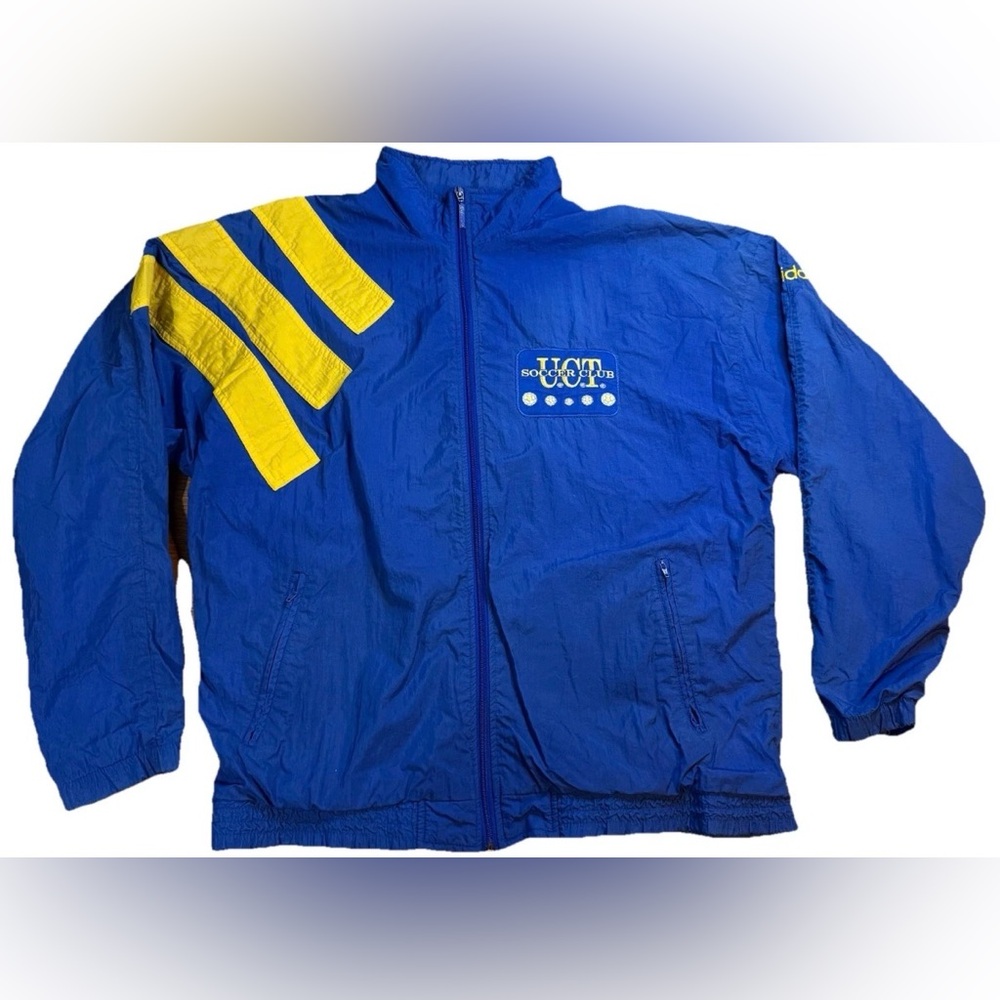Adidas Track Jacket Mens XL Blue Yellow Windbreaker Trackie 90s Vintage Sporty